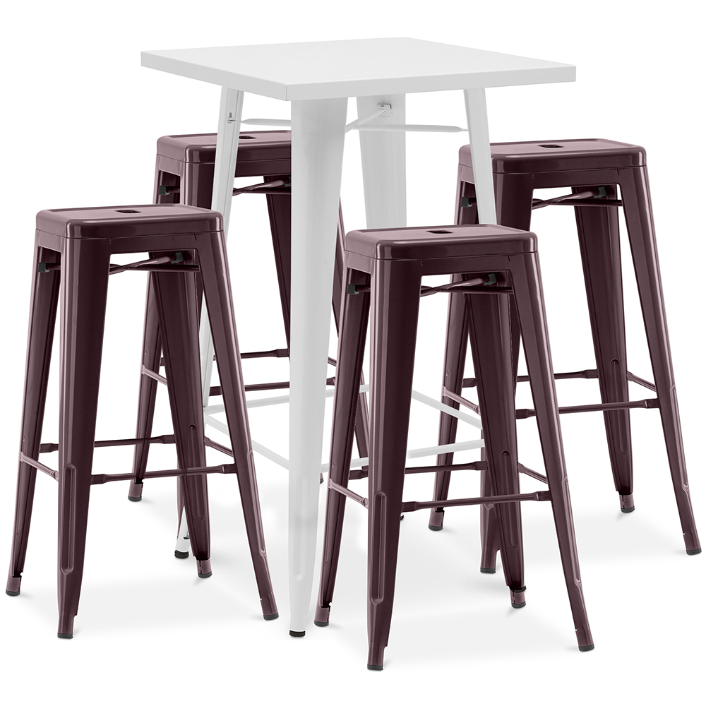 Pack White Stool Table & 4 Bar Stools Industrial Design - Metal - New Edition - Bistrot Stylix image 8