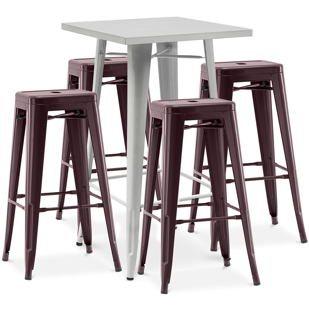  Buy Pack Stool Table AND 4 Bar Stools Industrial Design - Metal - New Edition - Bistrot Stylix Bronze 60444 - in the EU