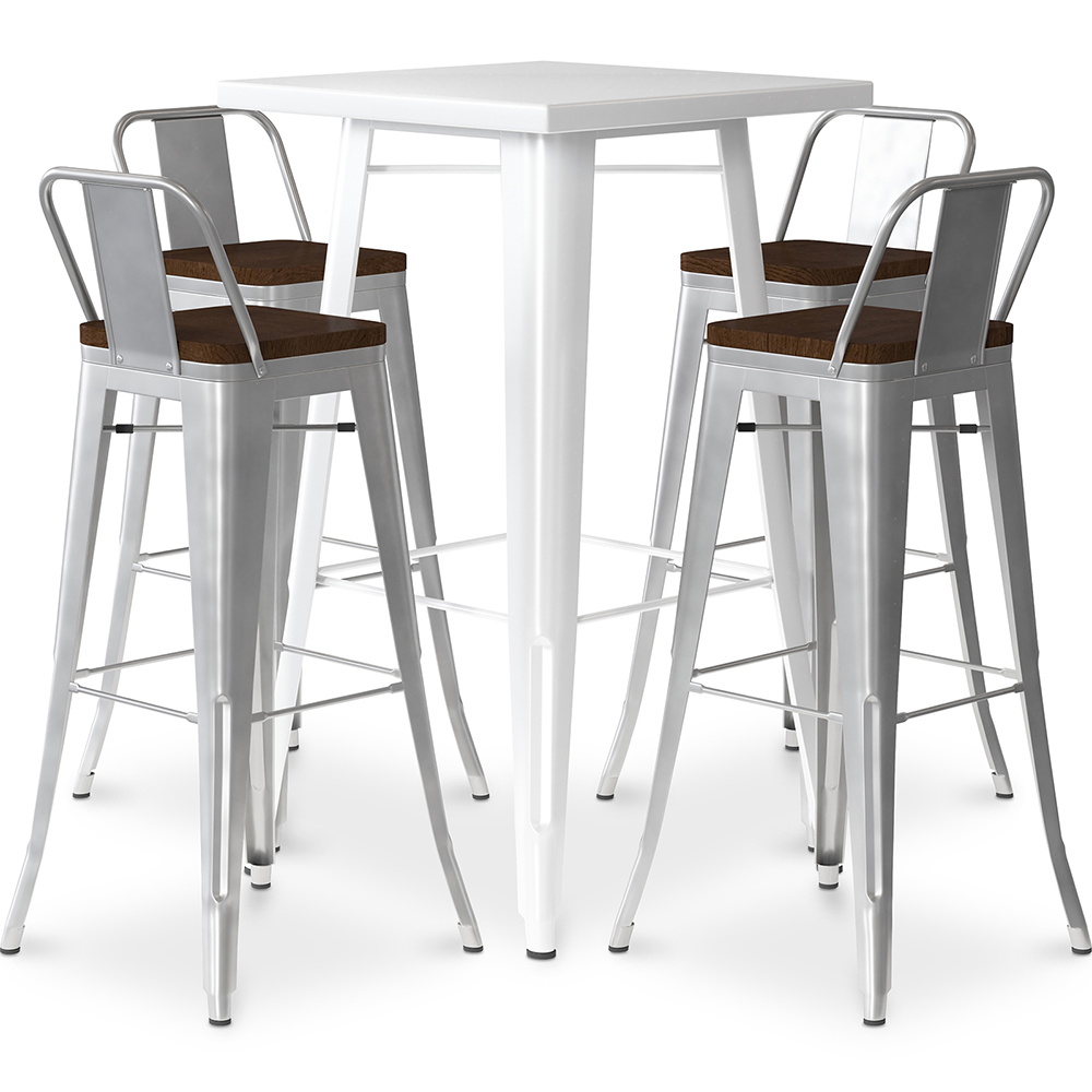  Buy White Table and 4 Industrial Design Bar Stools Pack - Bistrot Stylix Silver 60130 - in the EU