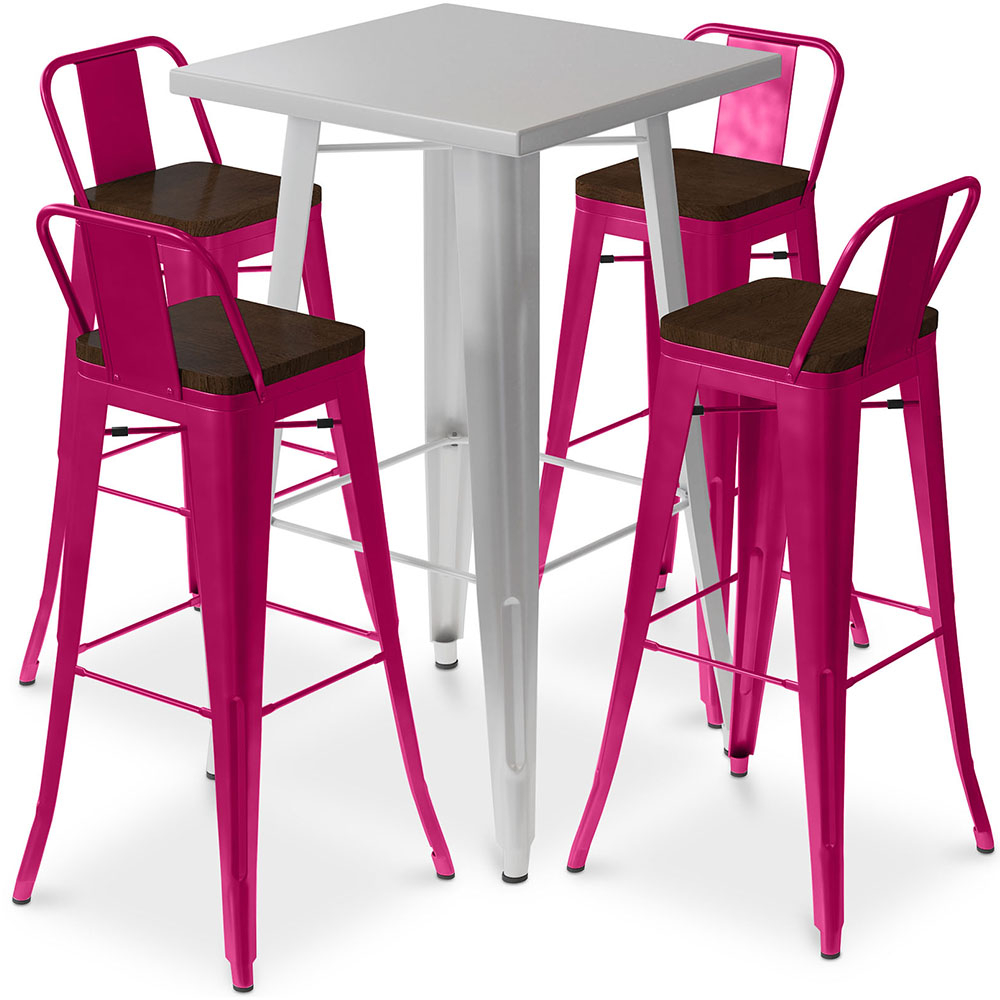  Buy Silver Table and 4 Backrest Bar Stools Set - Industrial Design - Bistrot Stylix Fuchsia 60432 - in the EU