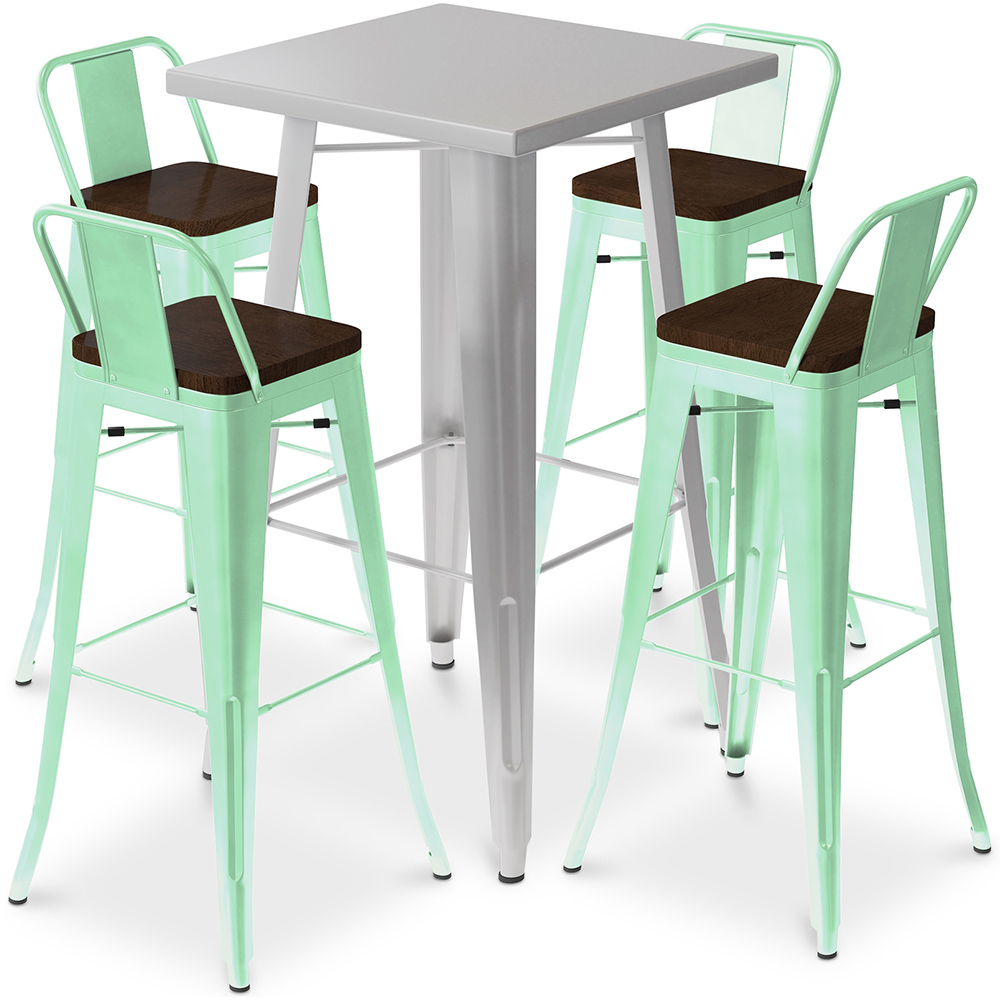  Buy Silver Table and 4 Backrest Bar Stools Set - Industrial Design - Bistrot Stylix Mint 60432 - in the EU