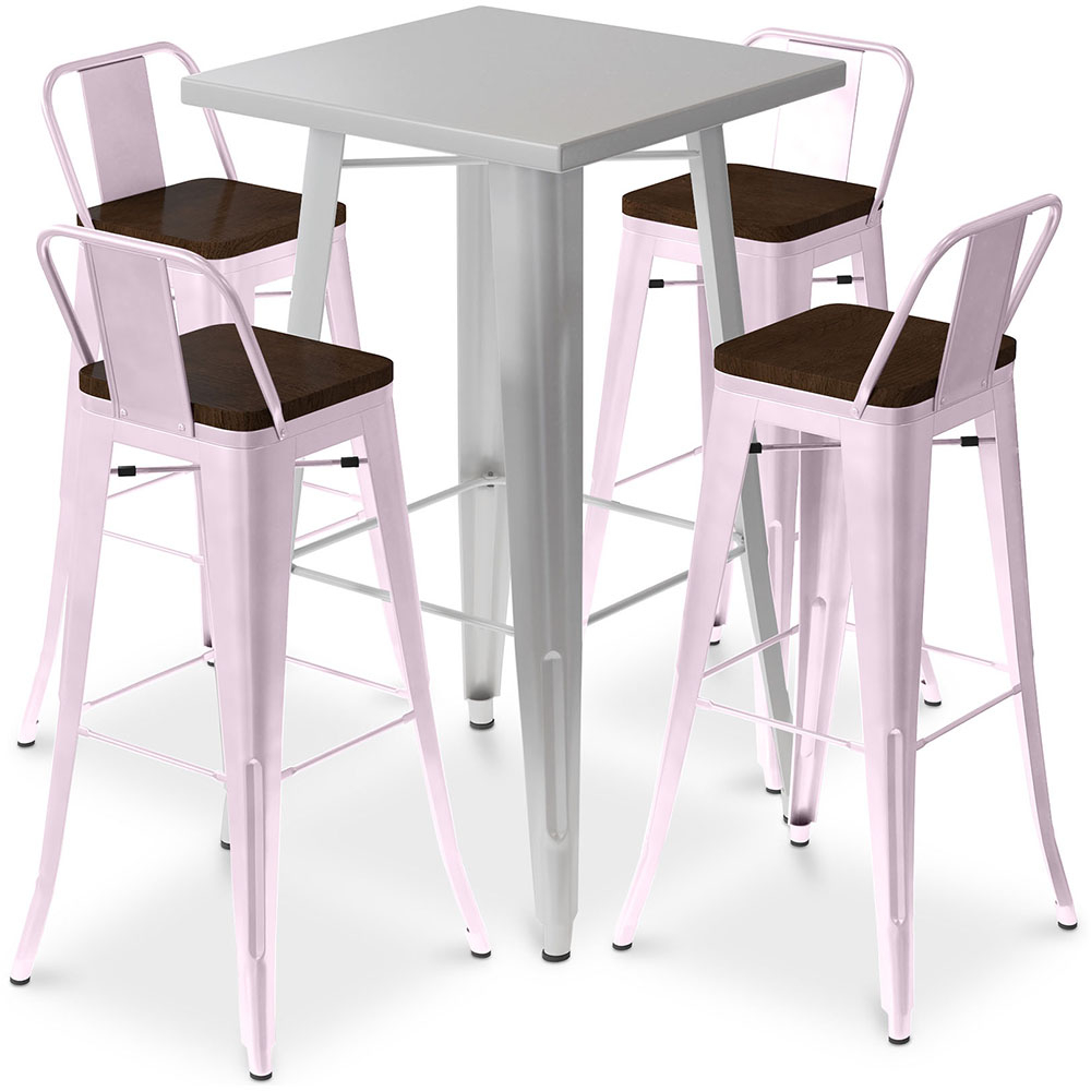  Buy Silver Table and 4 Backrest Bar Stools Set - Industrial Design - Bistrot Stylix Pastel pink 60432 - in the EU