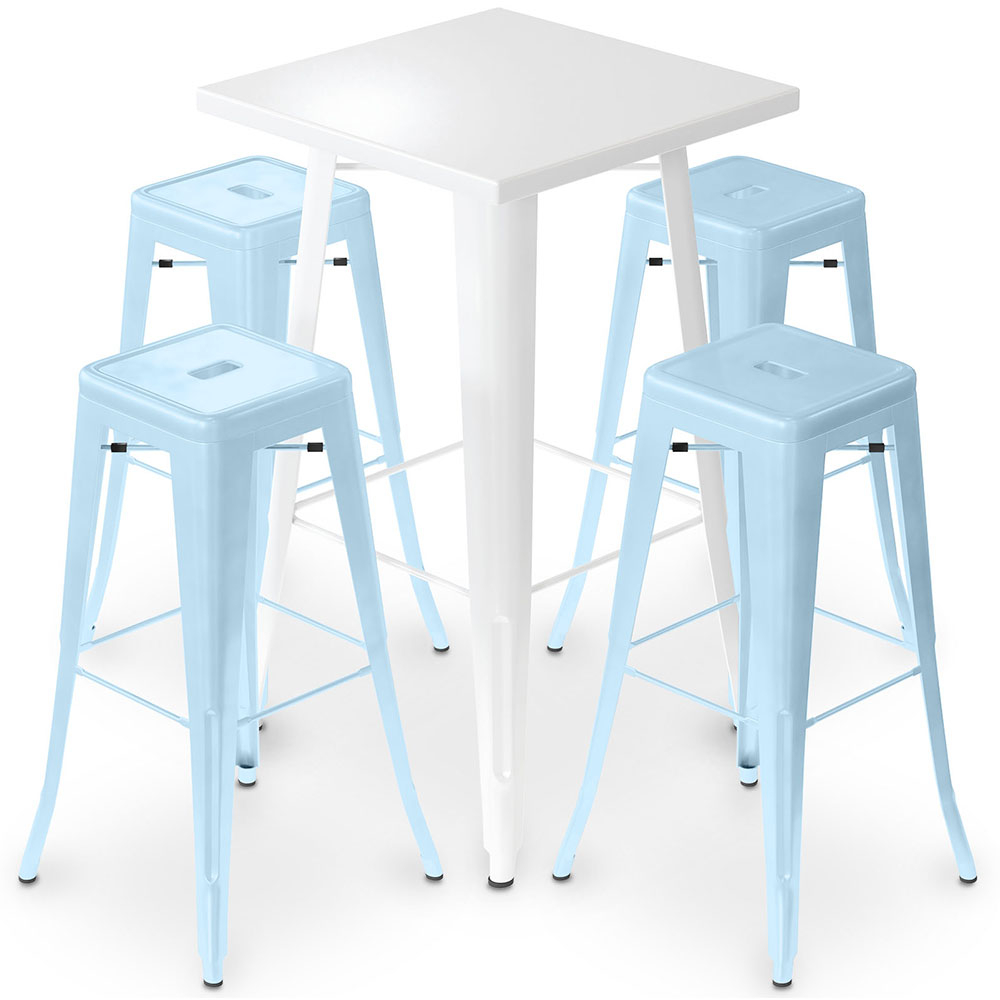  Buy Pack White Stool Table and Pack of 4 Bar Stools - Industrial Design - Metal - New Edition - Bistrot Stylix Light blue 60445 - in the EU