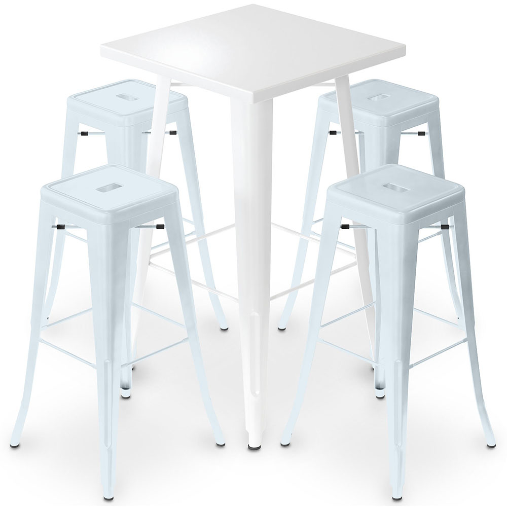  Buy Pack White Stool Table and Pack of 4 Bar Stools - Industrial Design - Metal - New Edition - Bistrot Stylix Grey blue 60445 - in the EU