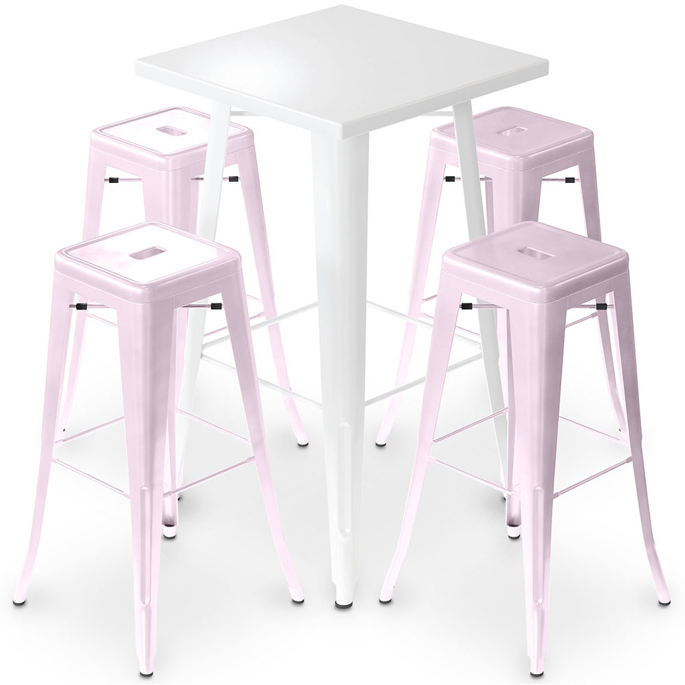  Buy Pack White Stool Table and Pack of 4 Bar Stools - Industrial Design - Metal - New Edition - Bistrot Stylix Pastel pink 60445 - in the EU