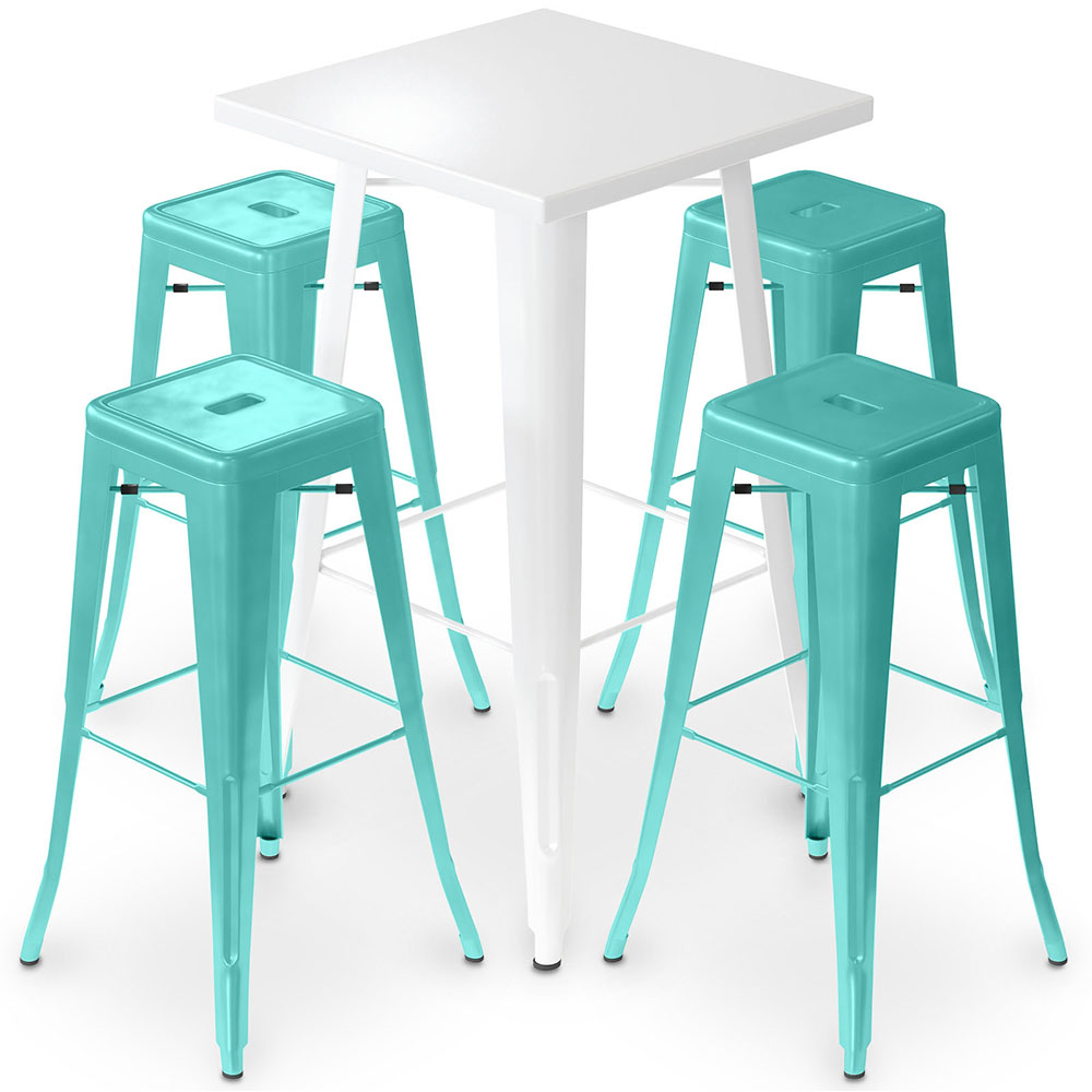  Buy Pack White Stool Table and Pack of 4 Bar Stools - Industrial Design - Metal - New Edition - Bistrot Stylix Pastel green 60445 - in the EU