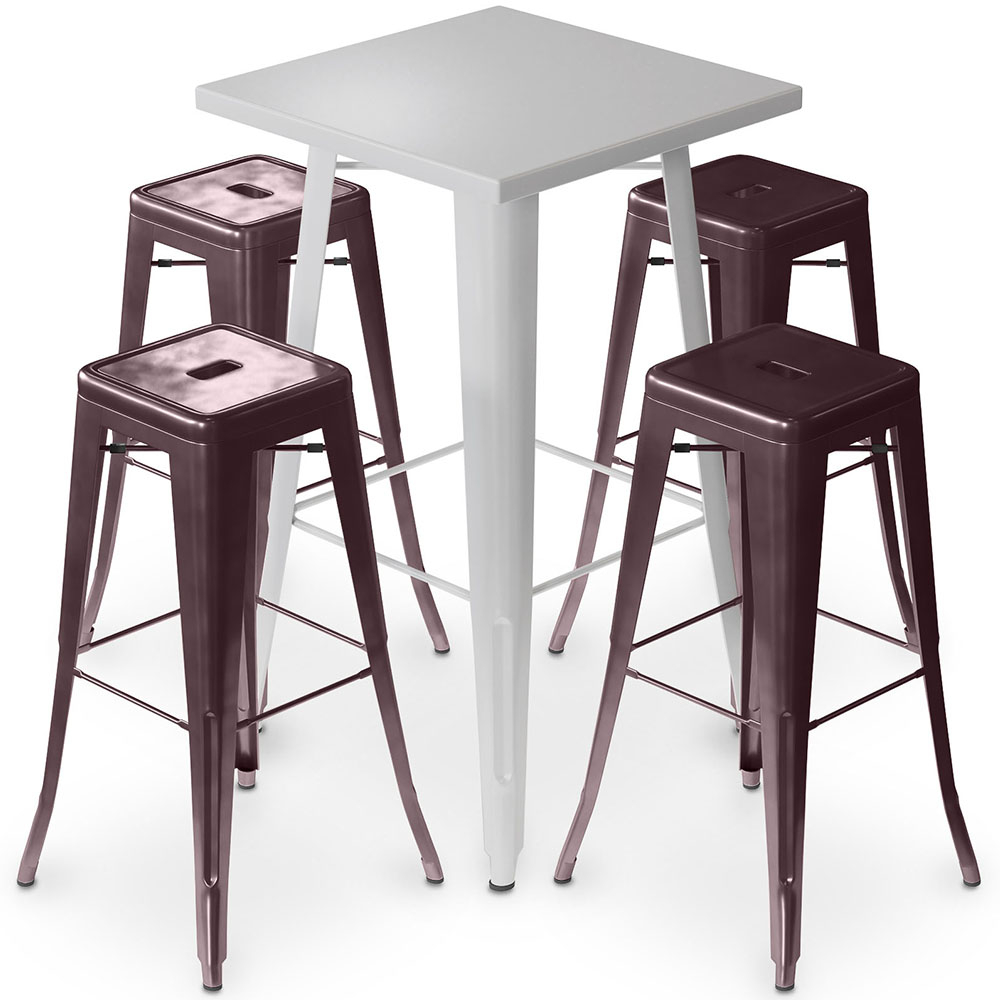  Buy Pack Stool Table & 4 Bar Stools Industrial Design - Metal - New Edition - Bistrot Stylix Bronze 60446 - in the EU