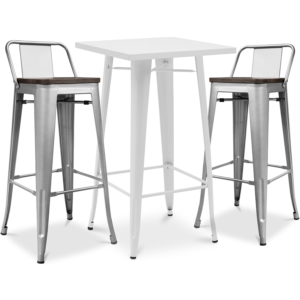  Buy White Bar Table + X2 Bar Stools Set Bistrot Stylix Industrial Design Metal and Dark Wood - New Edition Silver 60447 - in the EU
