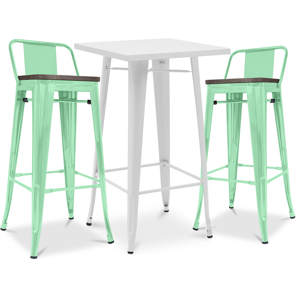  Buy Pack of White Stool Table and Pack of 2 Bar Stools with backrest - Industrial Design - New Edition - Bistrot Stylix Mint 60447 - in the EU