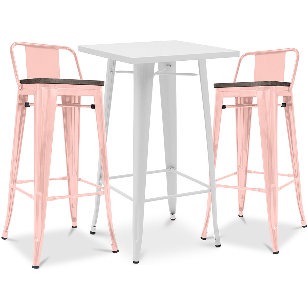  Buy Pack of White Stool Table and Pack of 2 Bar Stools with backrest - Industrial Design - New Edition - Bistrot Stylix Pastel orange 60447 - in the EU