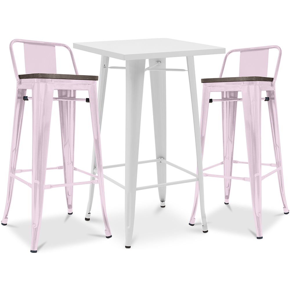  Buy Pack of White Stool Table and Pack of 2 Bar Stools with backrest - Industrial Design - New Edition - Bistrot Stylix Pastel pink 60447 - in the EU