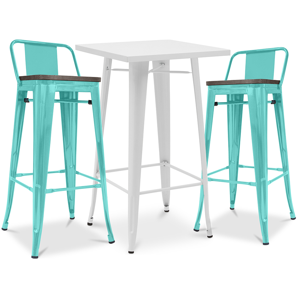  Buy Pack of White Stool Table and Pack of 2 Bar Stools with backrest - Industrial Design - New Edition - Bistrot Stylix Pastel green 60447 - in the EU