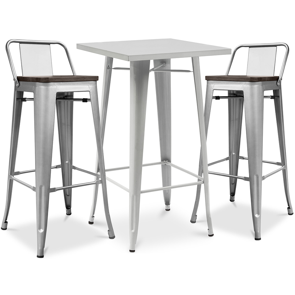  Buy Pack Stool Table & 2 Bar Stools Industrial Design - New Edition -Bistrot Stylix Silver 60448 - in the EU