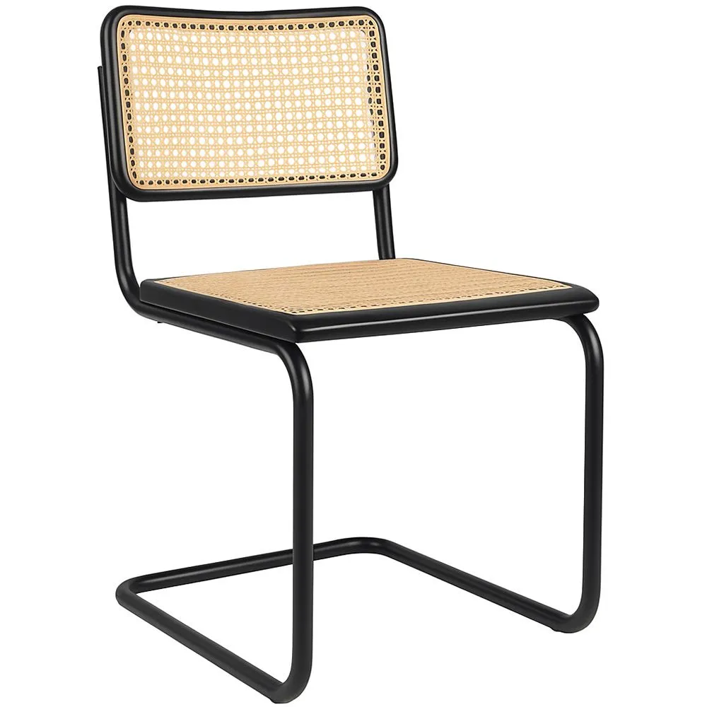 Dining Chair - Vintage Design - Wood and Natural Rattan - Black - Bastral image 8