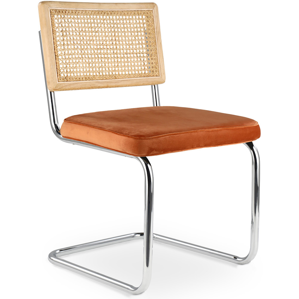  Buy Dining Chair - Upholstered in Velvet - Wood and Rattan - Martha Reddish orange 60454 - in the EU