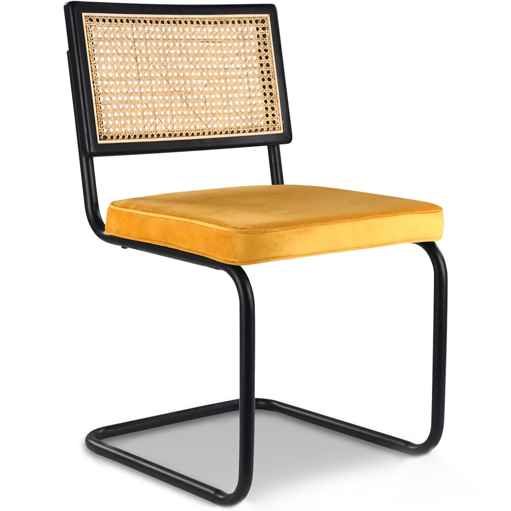  Buy Dining Chair - Upholstered in Velvet - Wood & Rattan - Puila Mustard 60456 - in the EU