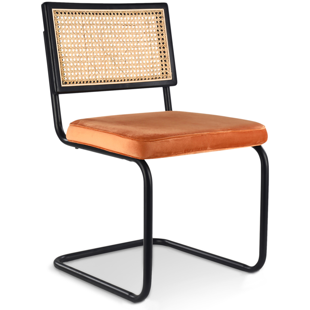  Buy Dining Chair - Upholstered in Velvet - Wood & Rattan - Puila Reddish orange 60456 - in the EU