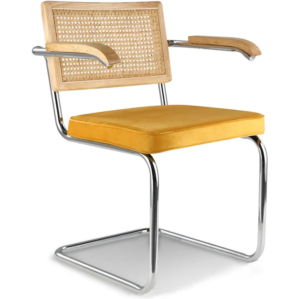 Dining Chair with Armrests - Velvet Upholstery - Wood & Rattan - Martha image 8