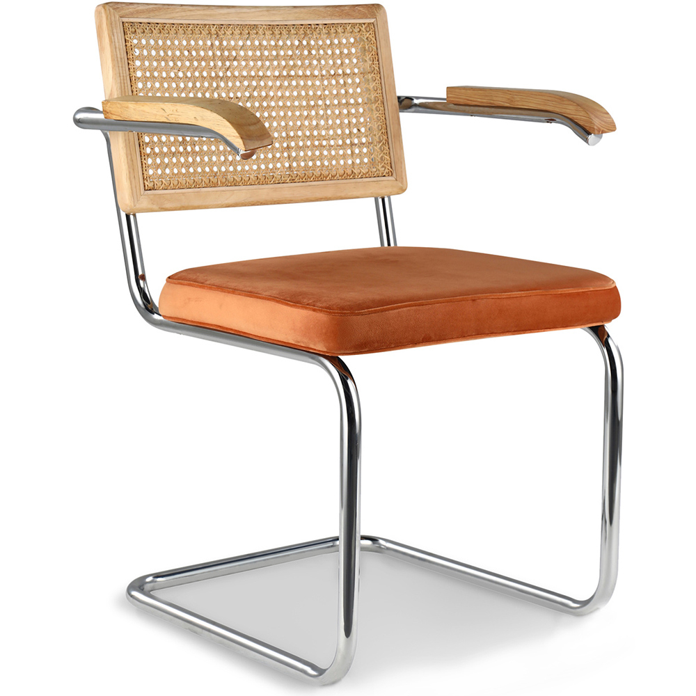  Buy Dining Chair with Armrests - Velvet Upholstery - Wood & Rattan - Martha Reddish orange 60457 - in the EU