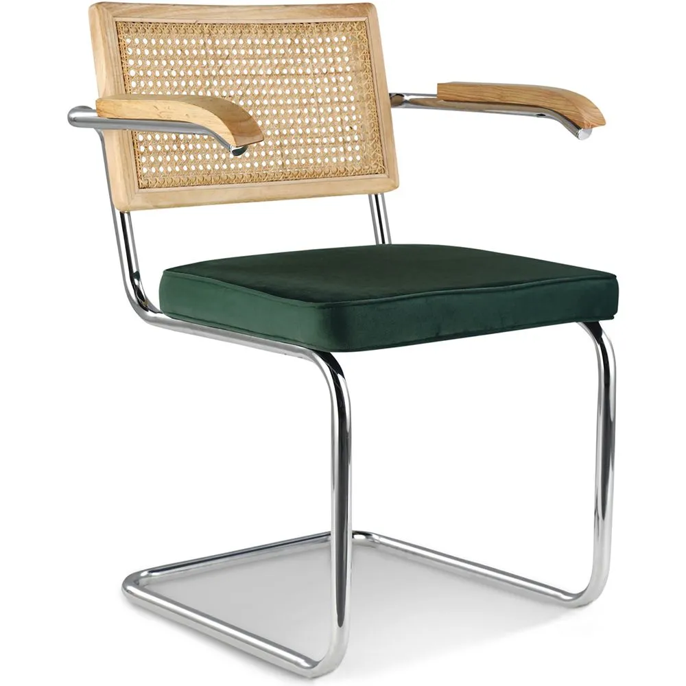 Dining Chair with Armrests - Velvet Upholstery - Wood & Rattan - Martha image 8