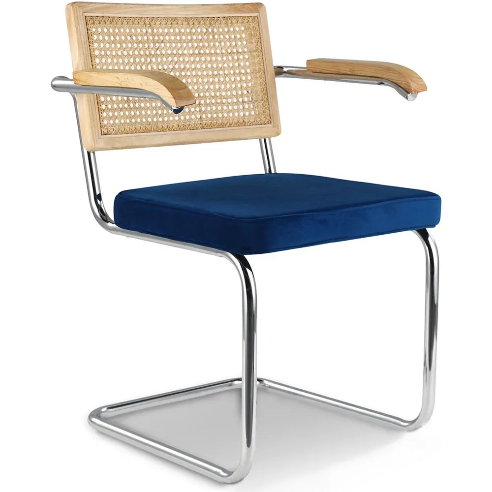 Dining Chair with Armrests - Velvet Upholstery - Wood & Rattan - Martha image 8