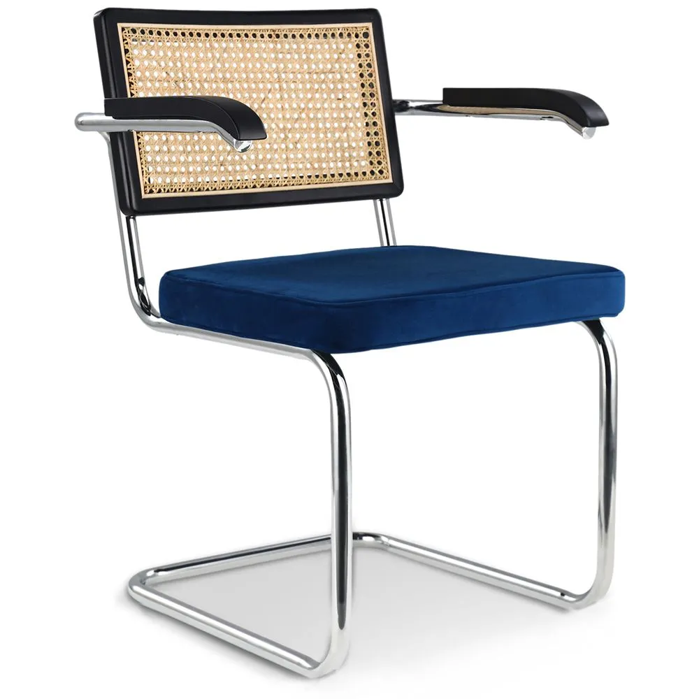 Wooden Dining Chair with Armrests - Velvet Upholstery - Wood & Rattan - Hyre image 8