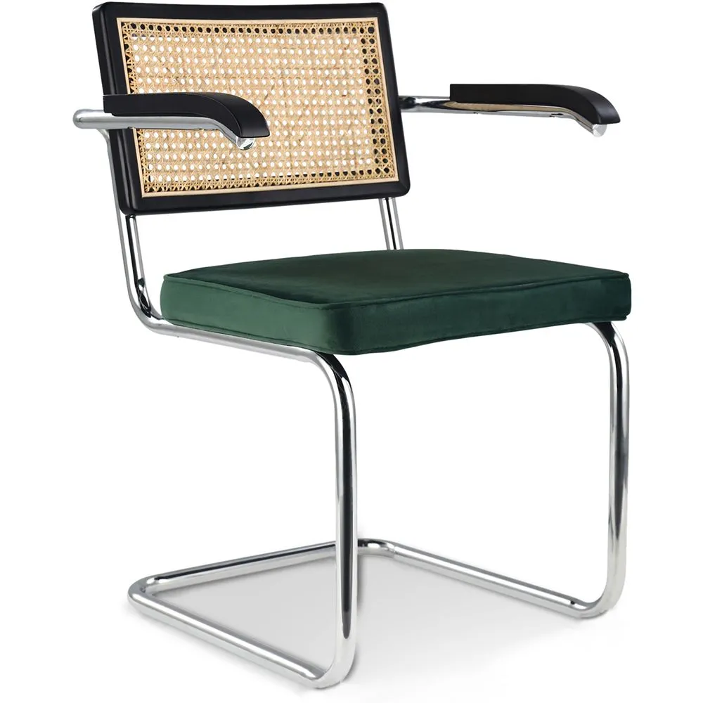 Wooden Dining Chair with Armrests - Velvet Upholstery - Wood & Rattan - Hyre image 8
