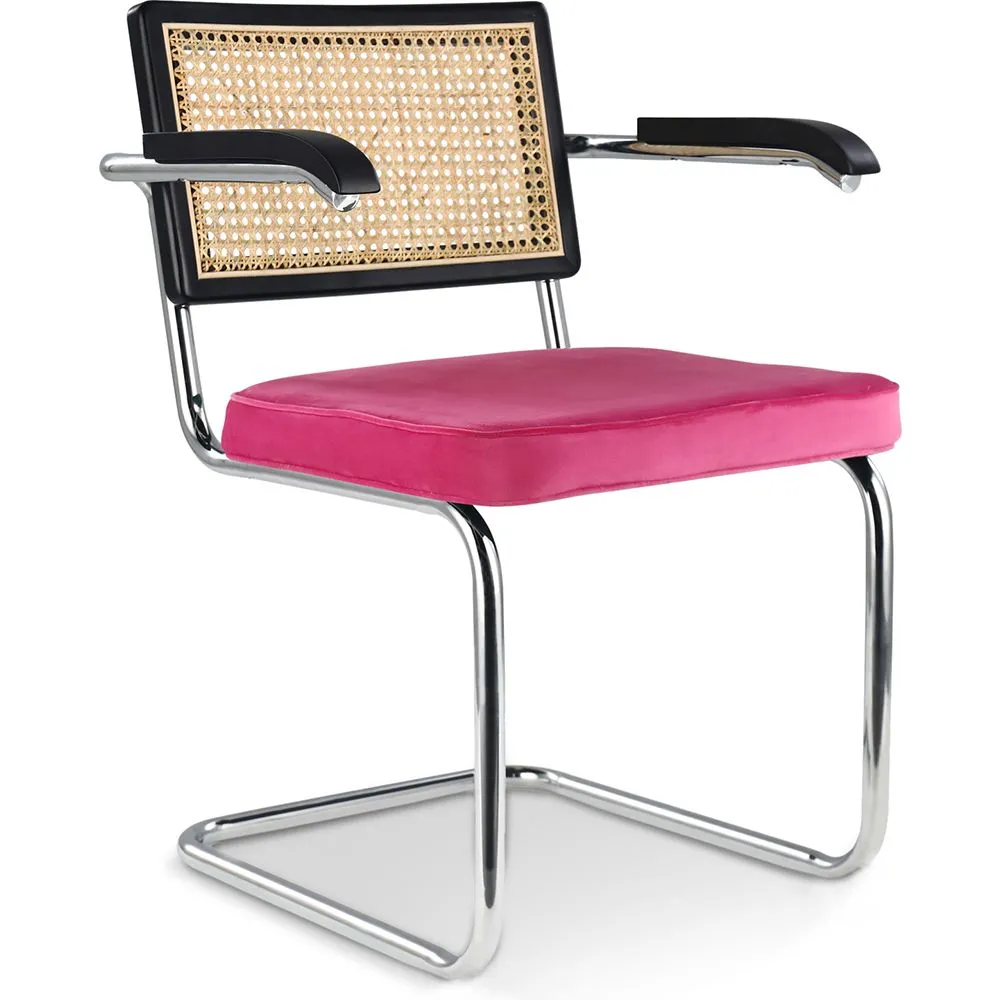 Wooden Dining Chair with Armrests - Velvet Upholstery - Wood & Rattan - Hyre image 8