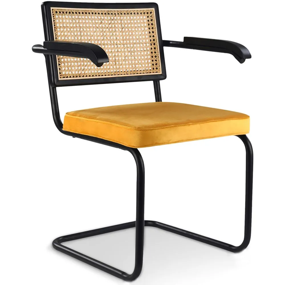 Dining Chair with Armrests - Upholstered in Velvet - Wood and Rattan - Puila image 8
