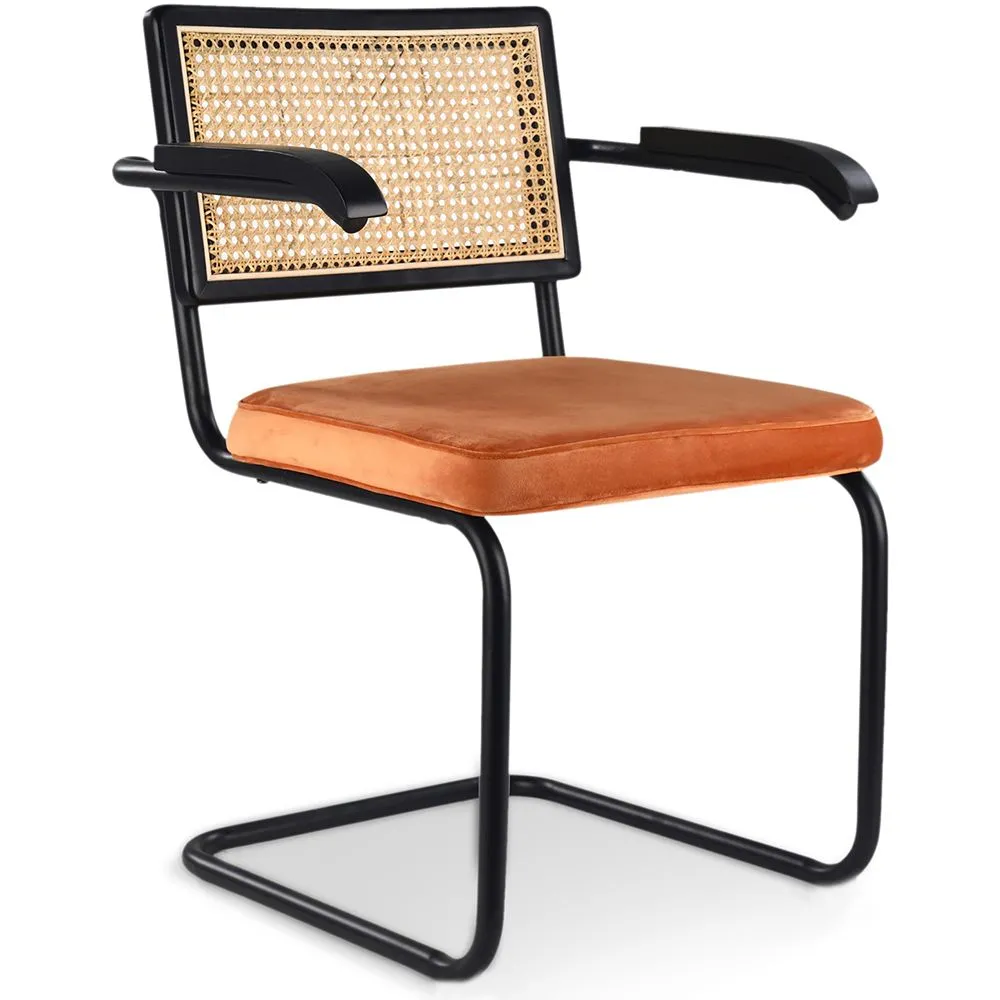 Dining Chair with Armrests - Upholstered in Velvet - Wood and Rattan - Puila image 8