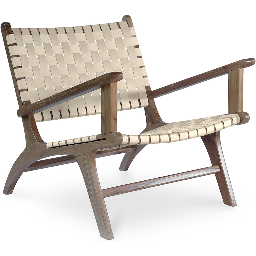  Buy Lounge Chair with Armrests - Boho Bali Design Chair - Wood & Linen - Recia Beige 60467 - in the EU