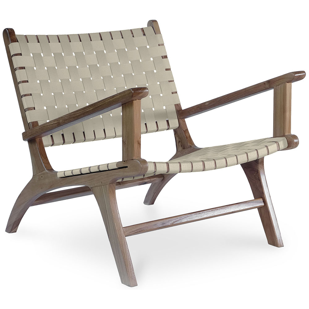  Buy Lounge Chair with Armrests - Boho Bali Design Chair - Wood & Linen - Recia Taupe 60467 - in the EU