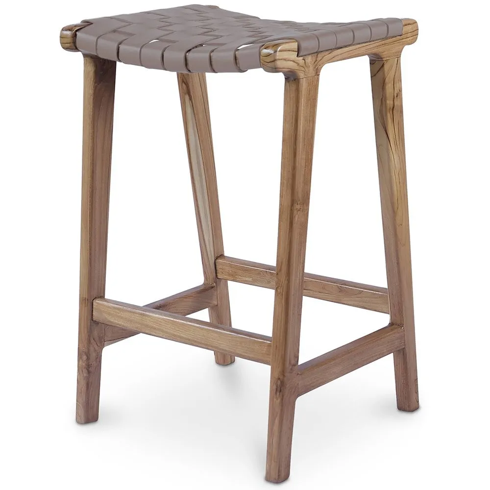 Wooden Stool - Boho Bali Design - Leather - Recia image 8