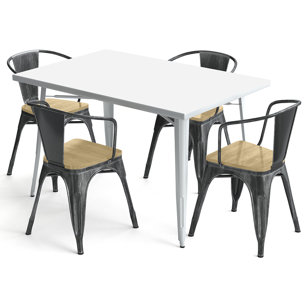 Pack Dining Table and 4 Dining Chairs with Armrests Industrial Design - New Edition - Bistrot Stylix image 8