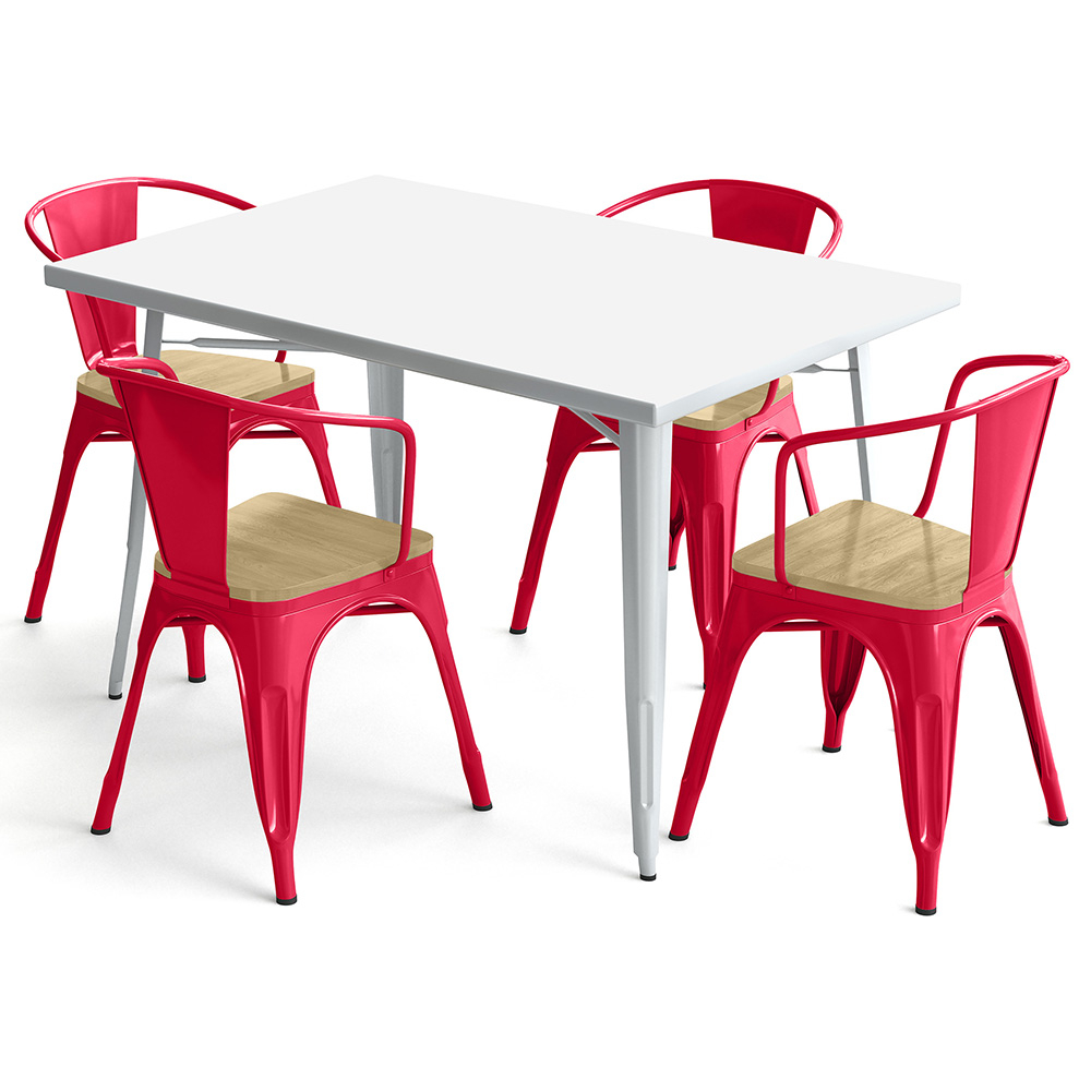  Buy Pack Dining Table and 4 Dining Chairs with Armrests Industrial Design - New Edition - Bistrot Stylix Red 60442 - in the EU