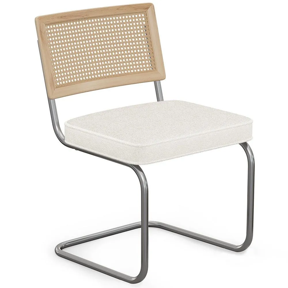 Dining Chair with Armrests - Upholstered in Bouclé Fabric - Wood and Rattan - Birey image 8