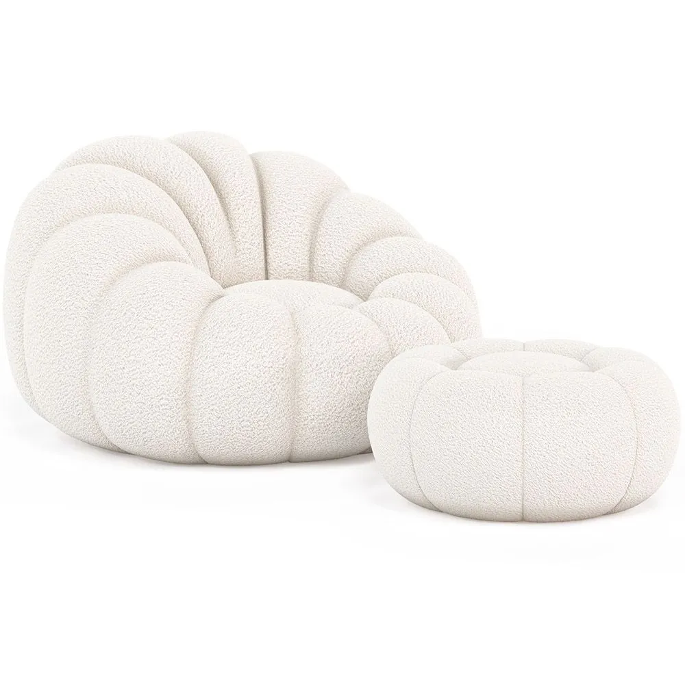 Upholstered Armchair with Ottoman - White Boucle - Rubi image 8