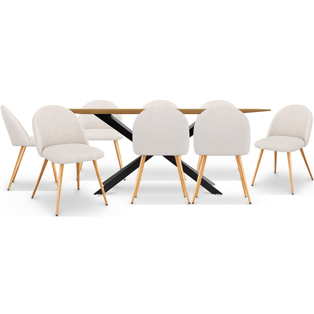  Buy Pack Industrial Design Wooden Dining Table (220cm) & 8 Bouclé Upholstered Dining Chairs - Evelyne White 60558 - in the EU
