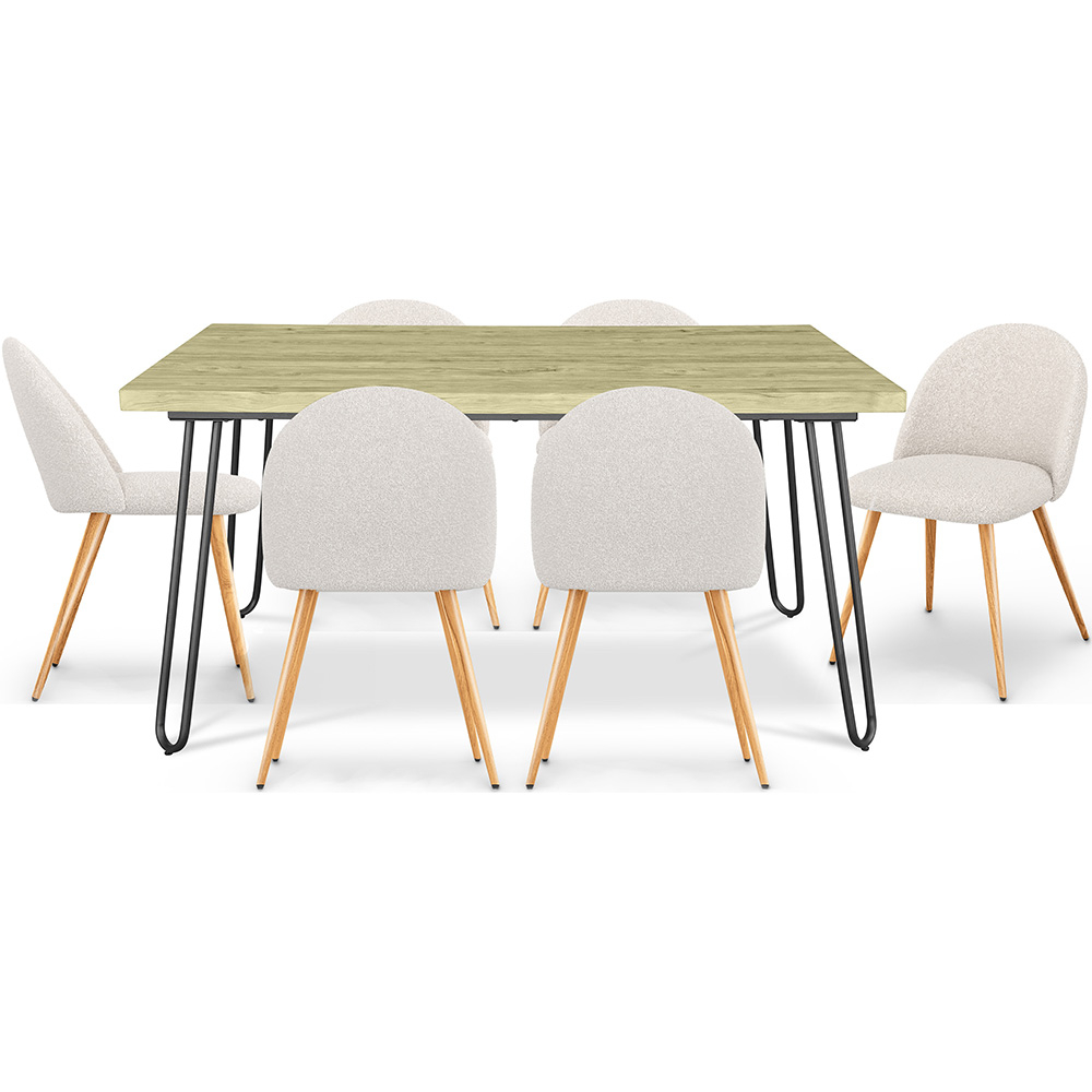  Buy Pack Industrial Design Dining Table 150cm & 6 Bouclé Upholstered Dining Chairs - Evelyne White 60565 - in the EU