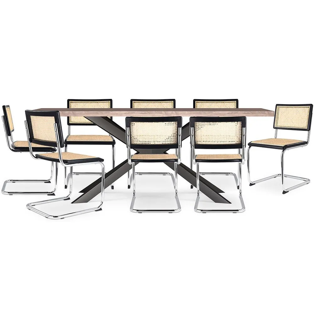 Pack Industrial Design Wooden Dining Table (200cm) & 8 Rattan Dining Chairs - Bruna image 8