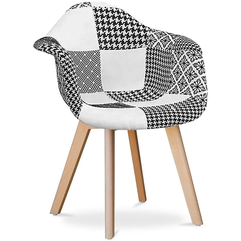 Dining Chair with Armrests - Upholstered in Patchwork - Black and White - Dominic image 8