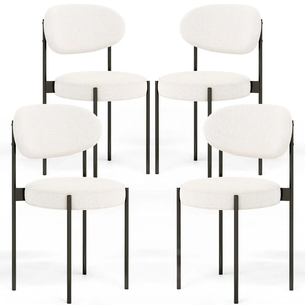 Pack of 4 - Dining Chair - Upholstered in Bouclé Fabric - Black Metal - Margot image 8