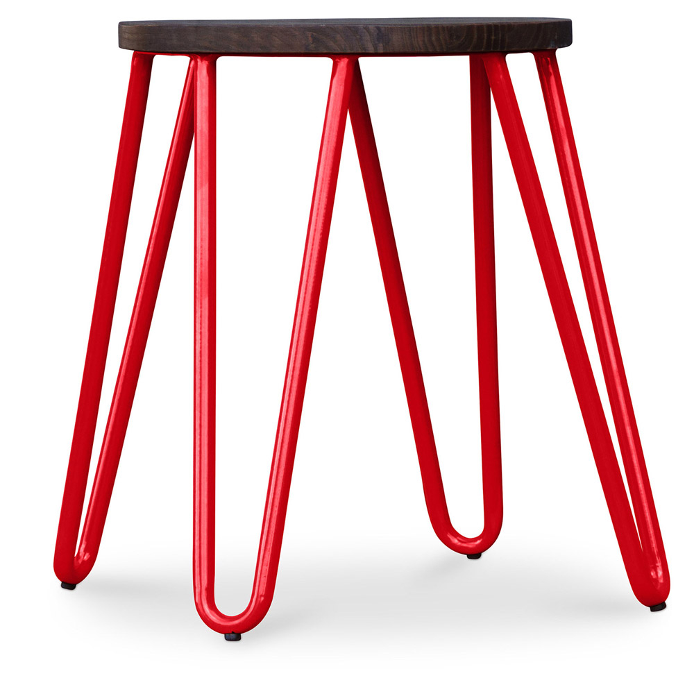  Buy Round Stool - Industrial Design - Wood & Steel - 43cm - Hairpin Red 58384 - in the EU