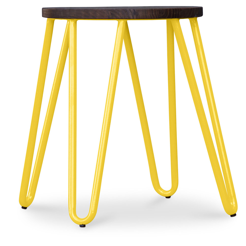  Buy Round Stool - Industrial Design - Wood & Steel - 43cm - Hairpin Yellow 58384 - in the EU