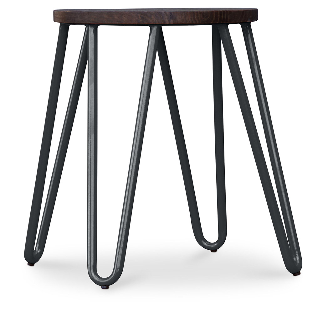  Buy Round Stool - Industrial Design - Wood & Steel - 43cm - Hairpin Dark grey 58384 - in the EU