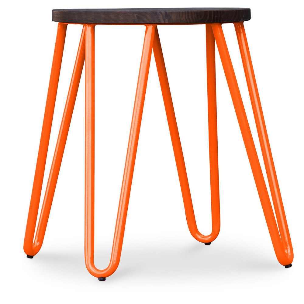  Buy Round Stool - Industrial Design - Wood & Steel - 43cm - Hairpin Orange 58384 - in the EU