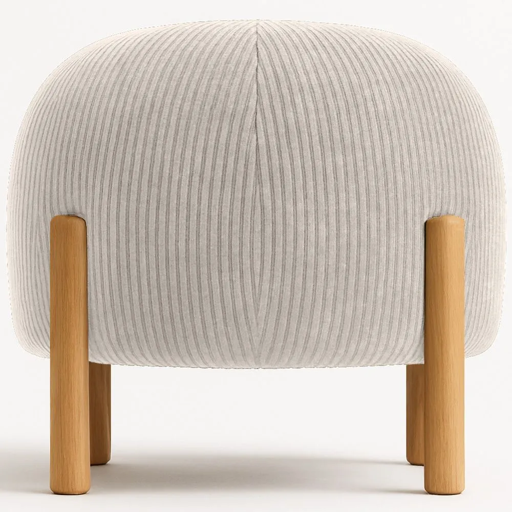Round Corduroy Upholstered Pouf with Natural Wood Legs - Marrakesh image 8