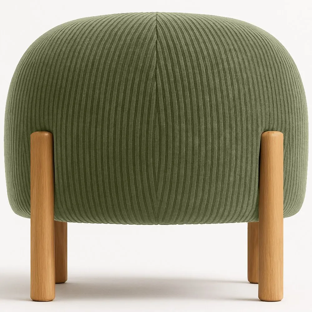 Round Corduroy Upholstered Pouf with Natural Wood Legs - Marrakesh image 8