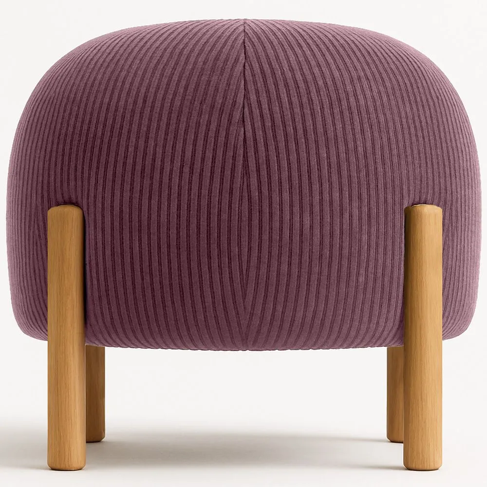 Round Corduroy Upholstered Pouf with Natural Wood Legs - Marrakesh image 8