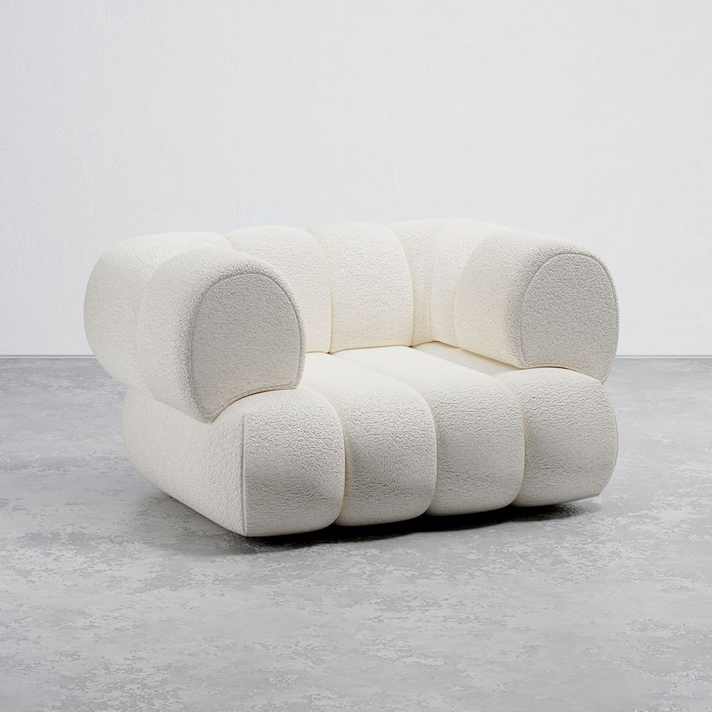 Bouclé Fabric Upholstered Armchair - Modern Style - Curved Teddy image 8
